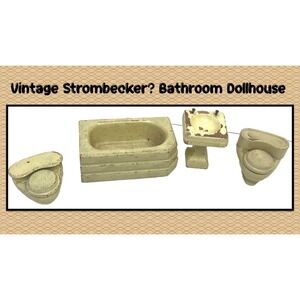Vtg Strombecker  ? Dollhouse  Bathroom‎ Furniture 4 Pieces